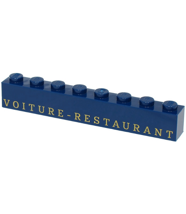 LEGO - Steen 1 x 8 met gouden ‘VOITURE-RESTAURANT’-opdruk - Dark Blue | N