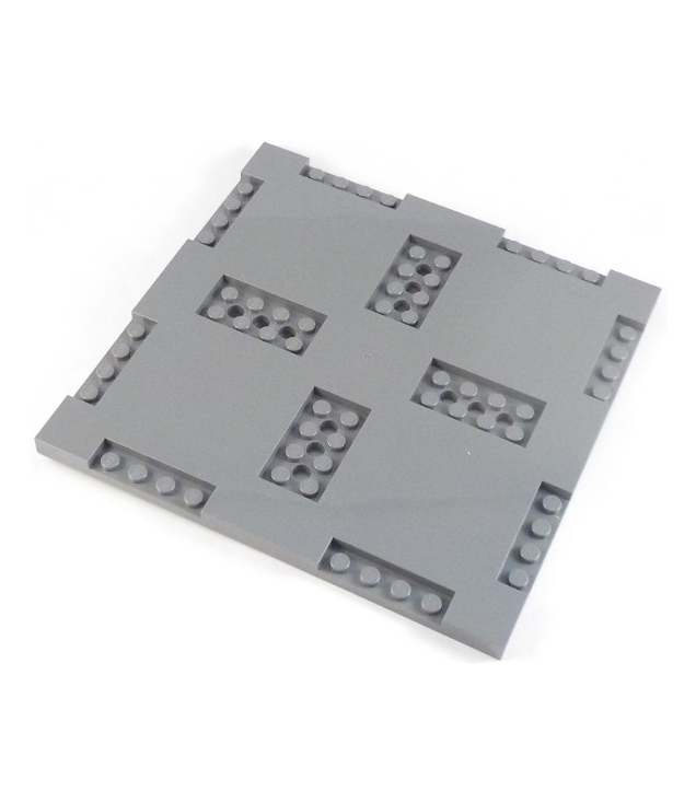 LEGO - Steen, gemodificeerd 16 x 16 x 2/3 met 1 x 4 en 2 x 4 inkepingen - Dark Bluish Gray | N