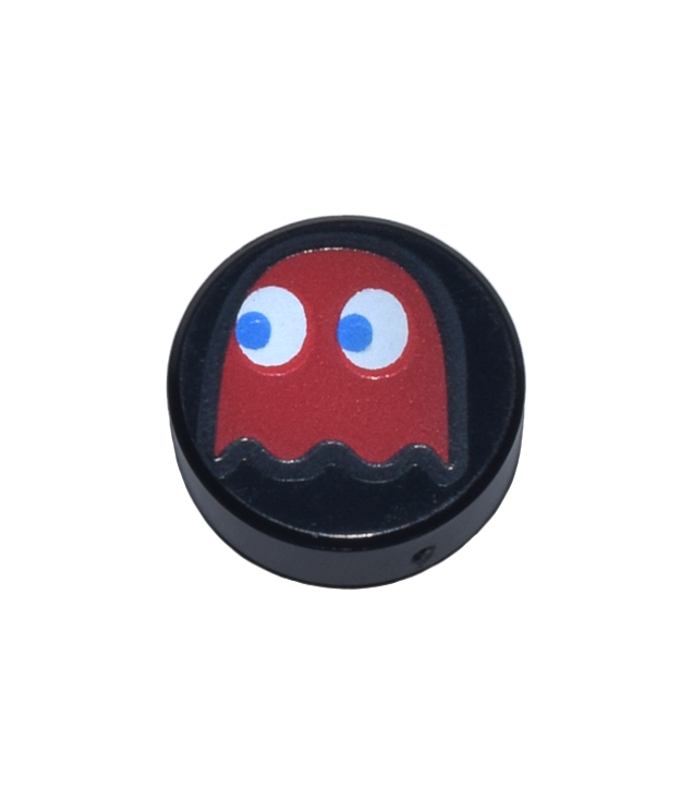 LEGO - Tegel, rond 1 x 1 met rode PAC-MAN-geest met blauwe ogen (Blinky) - Black | N