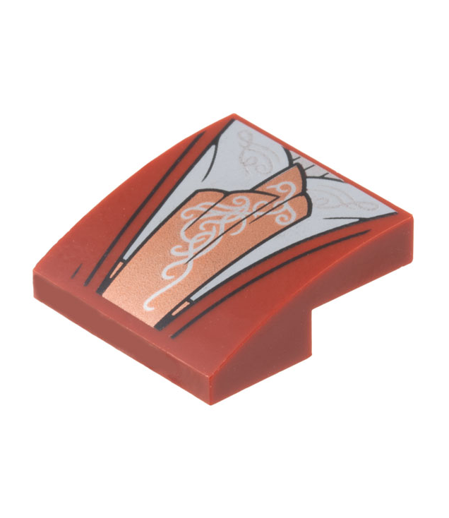 LEGO - Helling, gebogen 2 x 2 x 2/3 met gewaad, lichtblauwgrijs middenpaneel en koperen sjerp met zilveren filigraan (Elrond-gewaad) - Dark Red | N