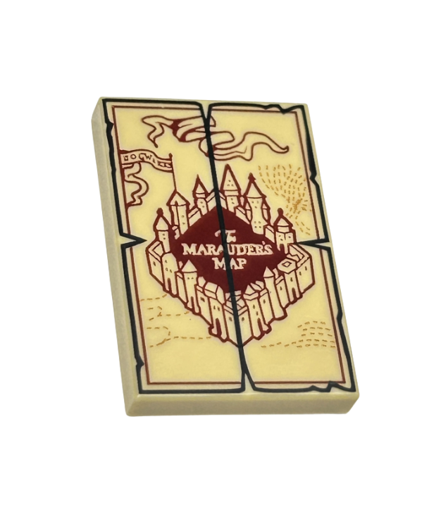 LEGO - Tegel 2 x 3 met tekst ‘The MARAUDER’S MAP’ en zwarte rand - Tan | N