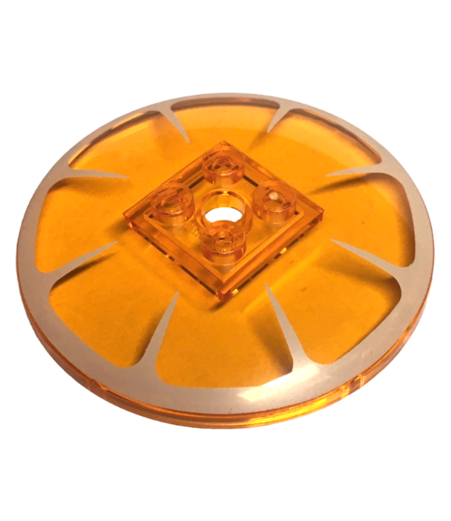 LEGO - Schotel 6 x 6 omgekeerd (radar) met vaste nop en wit-oranje fruitplakpatroon - Trans-Orange | N