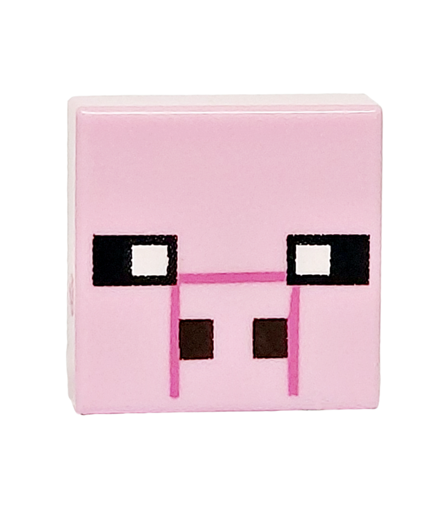 LEGO - Tegel 1 x 1 met zwart-witte vierkanten, donkerbruine rechthoeken en donkerroze lijnen (Minecraft micromob varkensgezicht) - Bright Pink | N