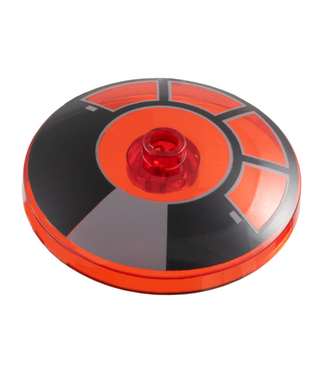 LEGO - Schotel 4 x 4 omgekeerd (radar) met open nop en zwart/donkergrijs radiaal Millennium Falcon-cockpitpatroon - Trans-Red | N