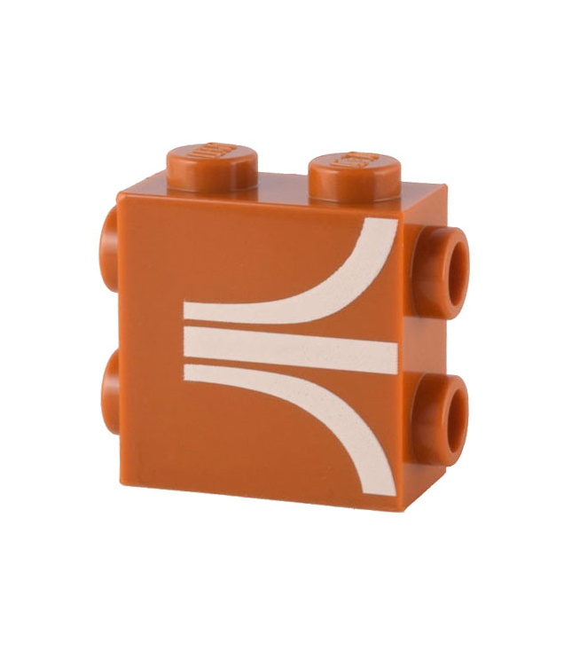LEGO - Steen, gemodificeerd 1 x 2 x 1 2/3 met noppen aan zijkant en uiteinden met wit Atari-logo - Dark Orange | N
