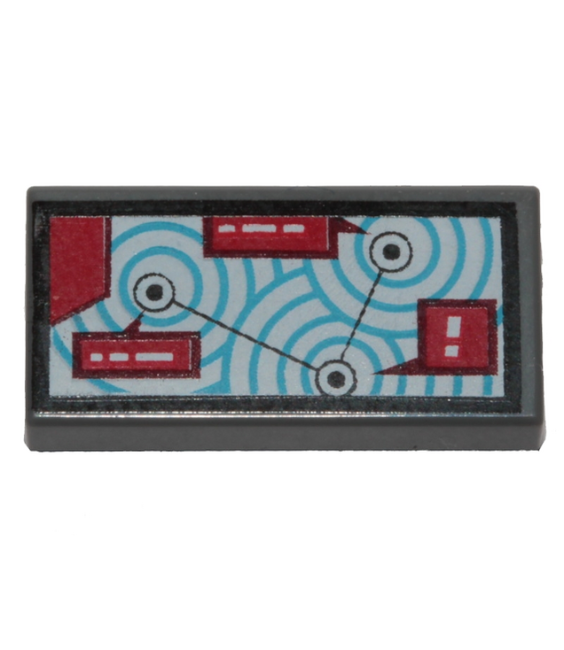 LEGO - Tegel 1 x 2 met kaart en blauwe cirkels - Dark Bluish Gray | N