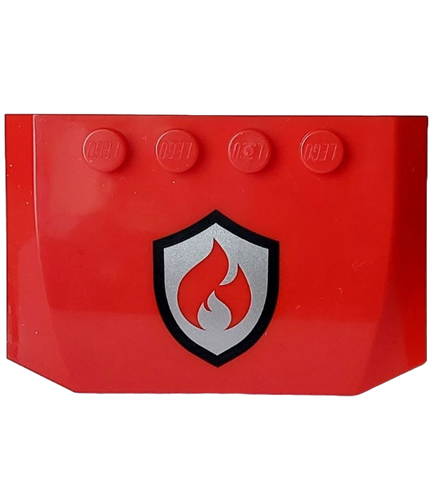 LEGO - Wig 4 x 6 x 2/3 driedubbel gebogen met zwart-zilveren vuurlogo - Red | N