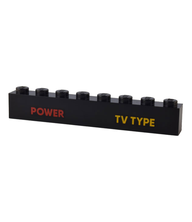 LEGO - Steen 1 x 8 met rode ‘POWER’- en lichtoranje ‘TV TYPE’-opdruk - Black | N