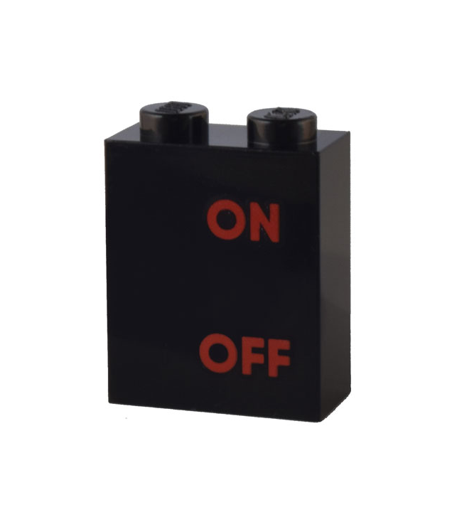 LEGO - Steen 1 x 2 x 2 met binnenste nophouder en rode ‘ON’- en ‘OFF’-opdruk - Black | N