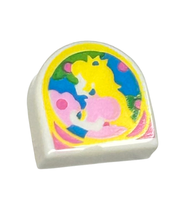 LEGO - Tegel, rond 1 x 1 halve cirkel verlengd met Super Mario Princess Peach-patroon - White | N