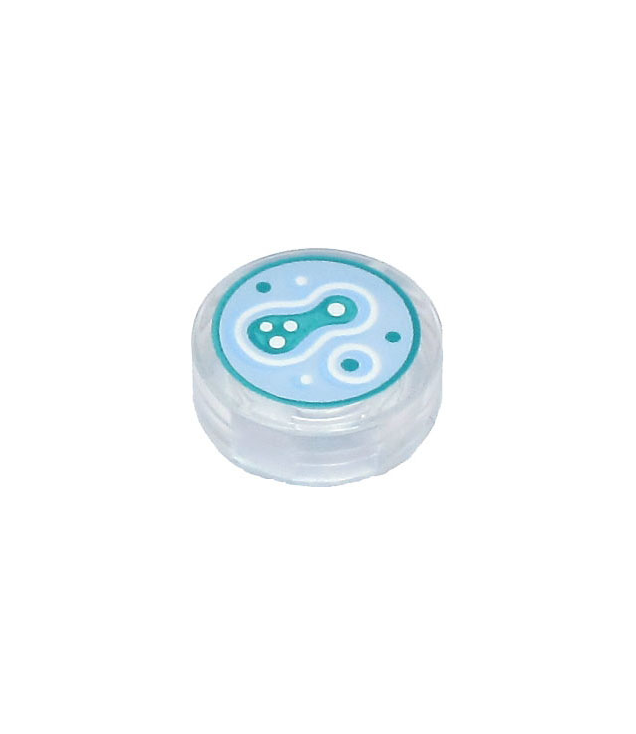 LEGO - Tegel, rond 1 x 1 met lichtblauw, donkerturquoise en wit celkweekpatroon in petrischaal - Trans-Clear | N