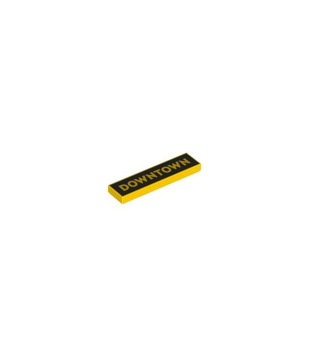 LEGO - Tegel 1 x 4 met ‘DOWNTOWN’-tekst op zwarte achtergrond - Yellow | N