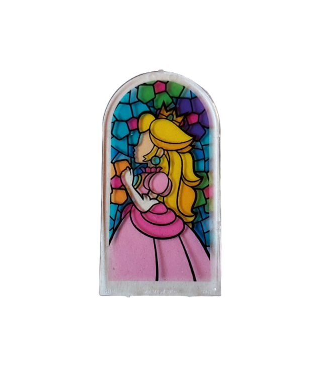 LEGO - Ruit voor deurkozijn 1 x 6 x 7 gebogen met inkepingen en ronde zuilen met glas-in-lood en prinses met roze jurk - Trans-Clear | N