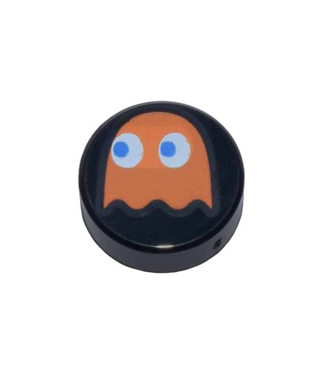 LEGO - Tegel, rond 1 x 1 met oranje PAC-MAN-geest met blauwe ogen (Clyde) - Black | N
