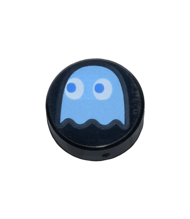 LEGO - Tegel, rond 1 x 1 met middelblauwe PAC-MAN-geest met blauwe ogen (Inky) - Black | N