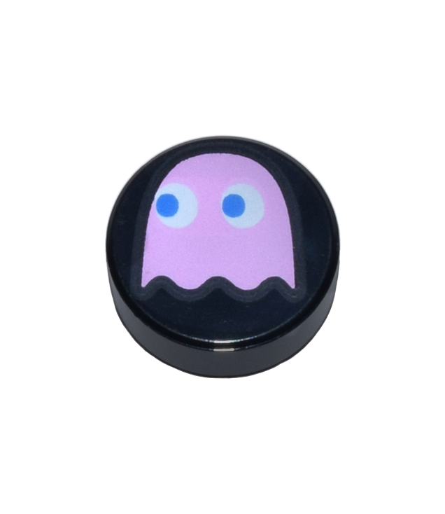 LEGO - Tegel, rond 1 x 1 met felroze PAC-MAN-geest met blauwe ogen (Pinky) - Black | N
