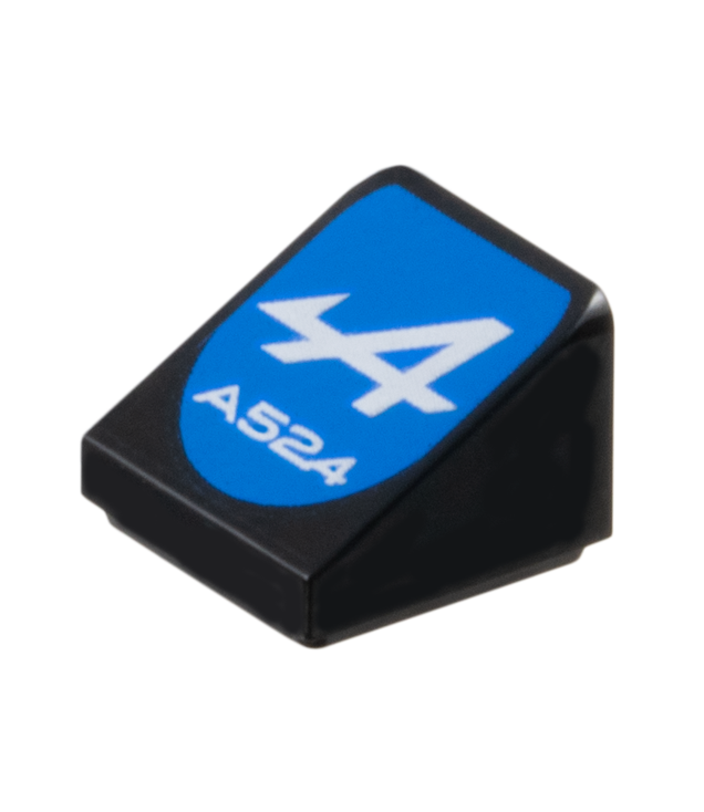 LEGO - Helling 30 graden graden 1 x 1 x 2/3 met witte ‘A524’- en Alpine-logo op blauwe achtergrond - Black | N