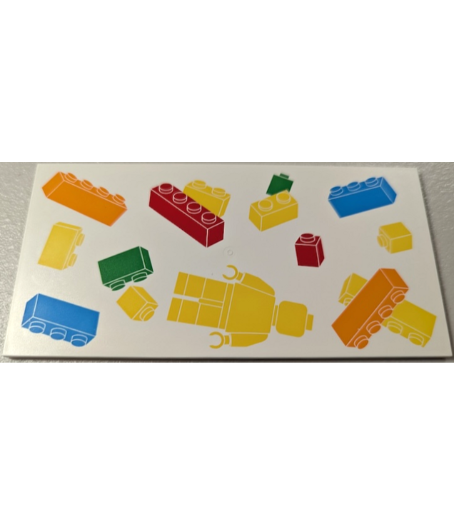LEGO - Tegel 8 x 16 met onderbuisjes, getextureerd oppervlak met zwevende gele, oranje, blauwe, rode en groene stenen en minifiguurpatroon - White | N