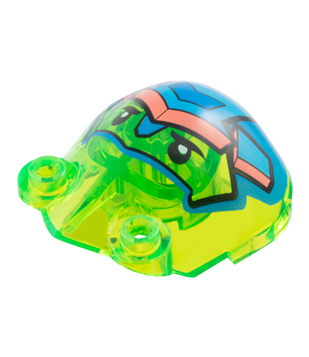LEGO - Groot figuurpantser, schouderdeel met 2 holle noppen en Z-Blob-gezicht met zwarte ogen en blauw, donkerazuur en koraalkleurig helmpatroon - Trans-Bright Green | N