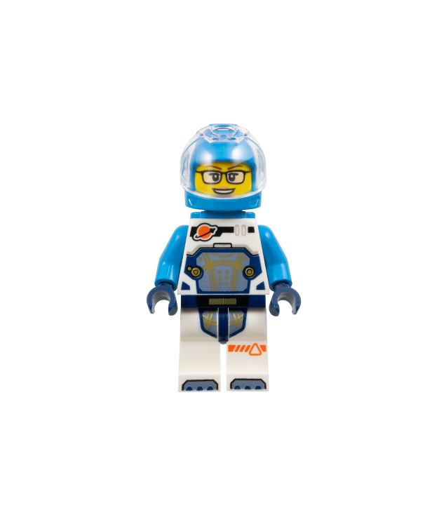 LEGO - Astronaut – vrouw, wit ruimtepak met donkerblauwe armen, donkerblauwe helm en rugzak - | N