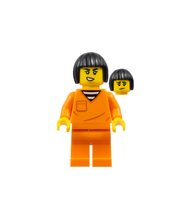 LEGO - Politie – vrouwelijke gevangene, oranje gevangenisoverall, kort zwart bobkapsel - | N