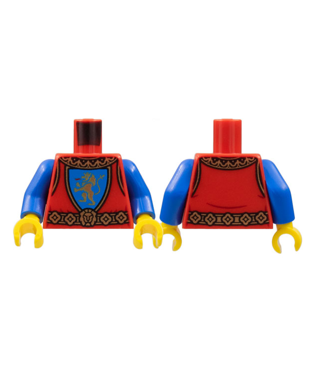 LEGO - Torso ridderwapenrok, gouden kraag en riem, leeuw met geheven poot op blauw schild / blauwe armen / gele handen - Red | N