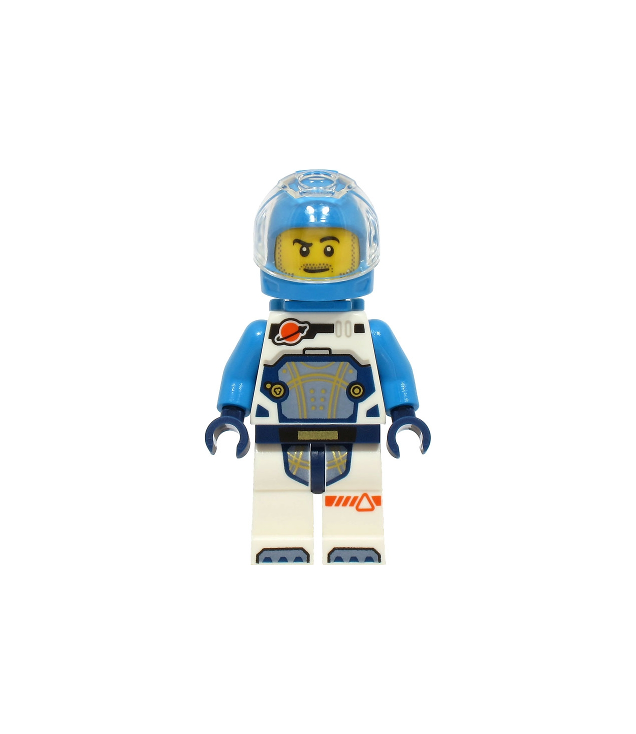 LEGO - Astronaut – man, wit ruimtepak met donkerblauwe armen, helm en rugzak, stoppels - | N