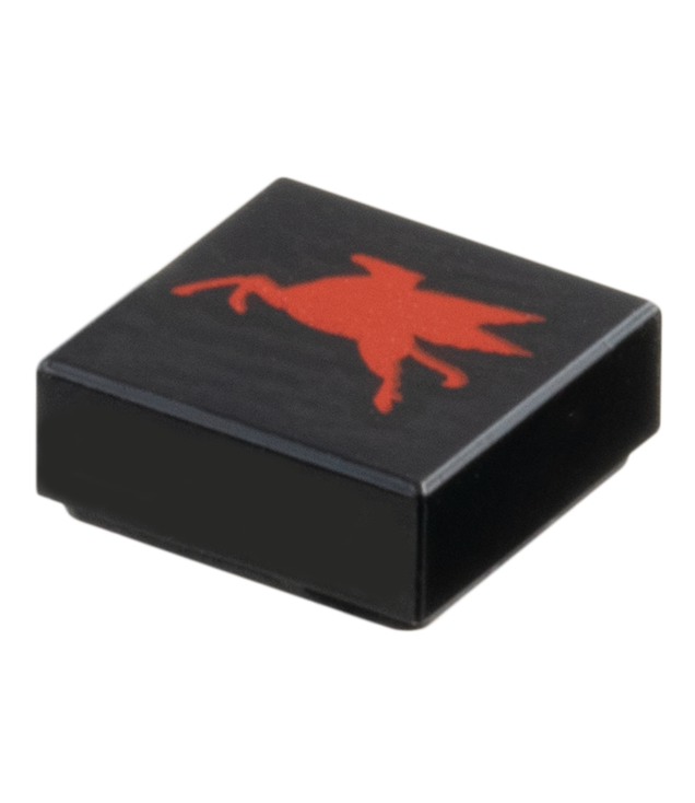 LEGO - Tegel 1 x 1 met rood Mobil Pegasus-logo aan linkerkant - Black | N