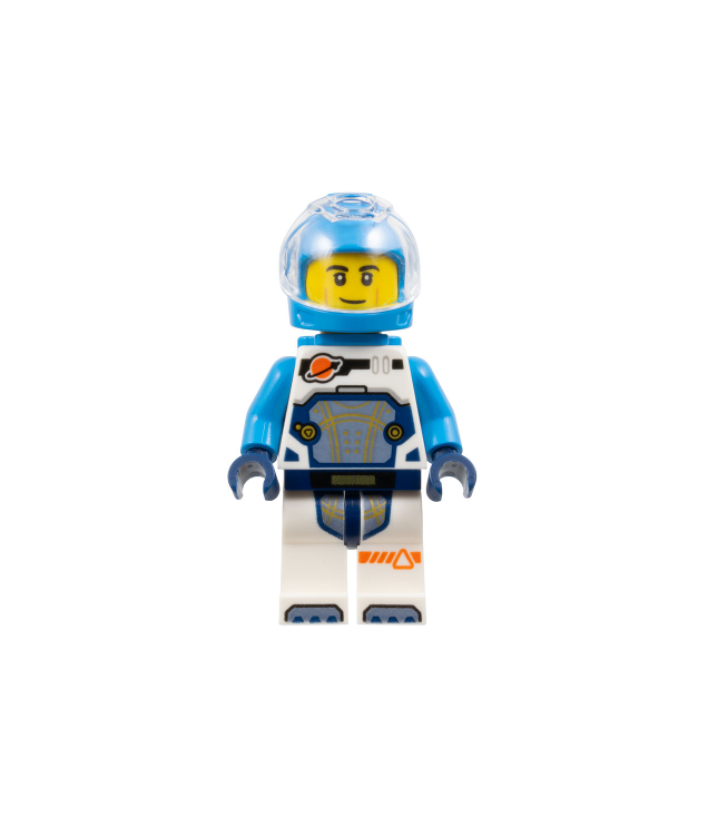 LEGO - Astronaut – man, wit ruimtepak met donkerblauwe armen, helm en rugzak, glimlach - | N