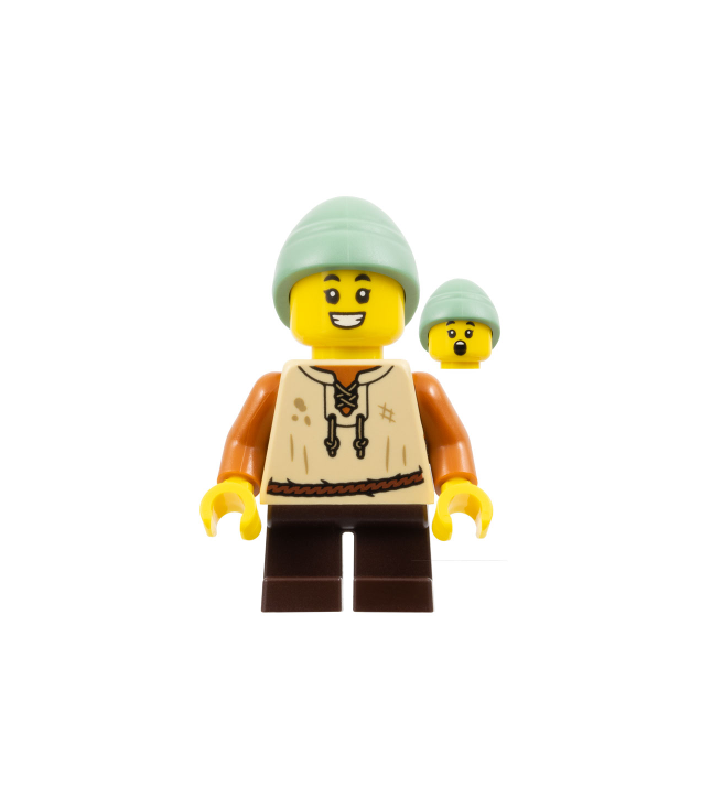 LEGO - Boerenjongen – zandkleurig vest, donkerbruine korte benen, zandgroene hoed - | N