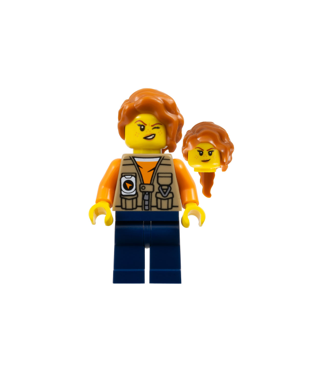 LEGO - Junglefotograaf – vrouw, donkerzandkleurig vest over oranje shirt, donkerblauwe benen, donkeroranje haar - | N