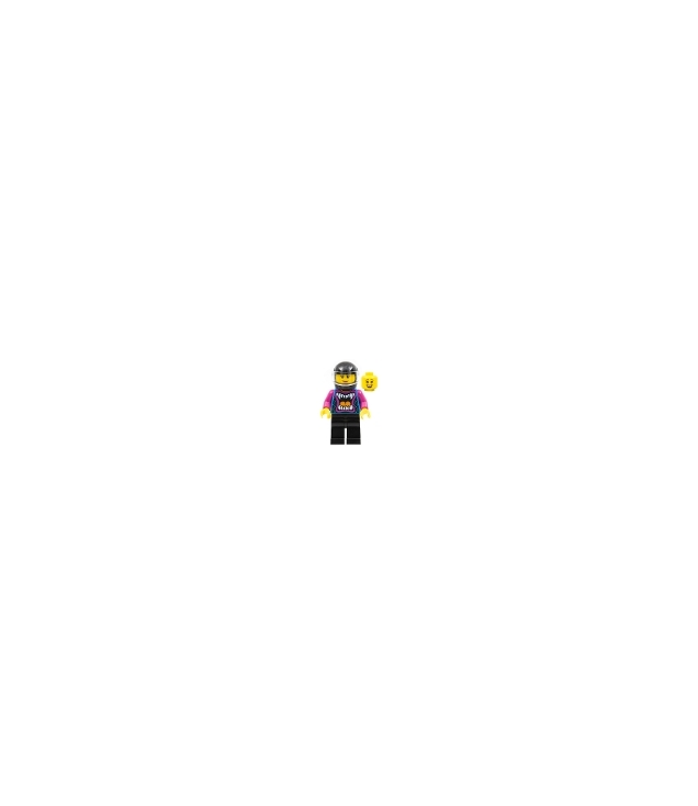 LEGO - Ann McCloud – Stuntz-coureur, donkerblauw jack met dierenmond, magenta armen, zwarte benen, zwarte helm met transparant vizier - | N