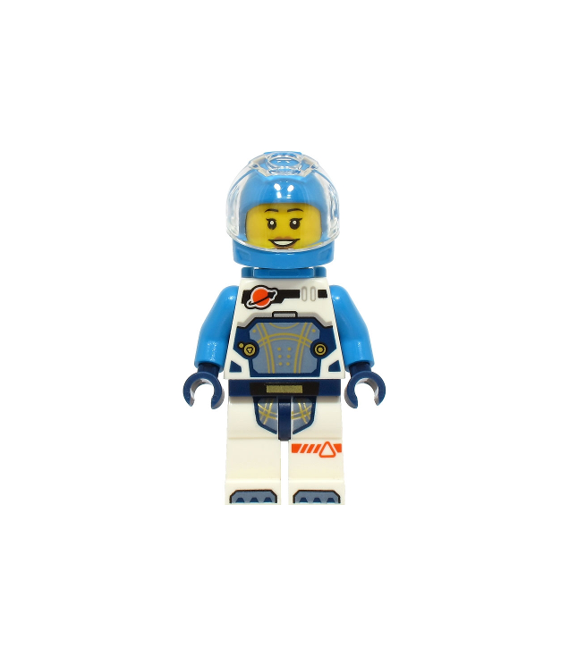 LEGO - Astronaut – vrouw, wit ruimtepak met donkerblauwe armen, helm en rugzak, hoortoestel - | N