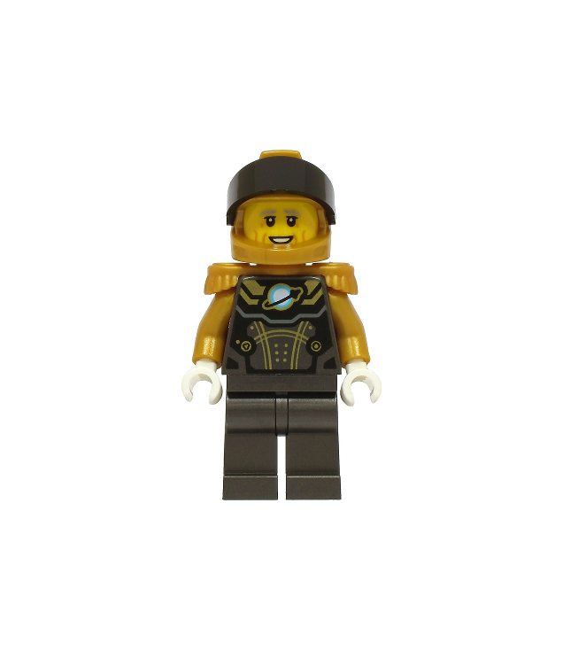 LEGO - Astronaut – man, donkergrijs en goudkleurig ruimtepak met gouden helm - | N
