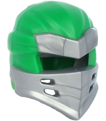 LEGO - Minifiguur-hoofddeksel Ninjago-type 7 met 4 openingen aan voorkant en zilverkleurig pantserpatroon - Green | N - Thumbnail