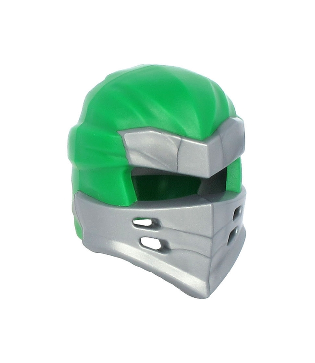 LEGO - Minifiguur-hoofddeksel Ninjago-type 7 met 4 openingen aan voorkant en zilverkleurig pantserpatroon - Green | N