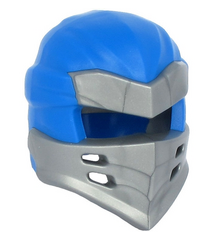 LEGO - Minifiguur-hoofddeksel Ninjago-type 7 met 4 openingen aan voorkant en zilverkleurig pantserpatroon - Blue | N - Thumbnail