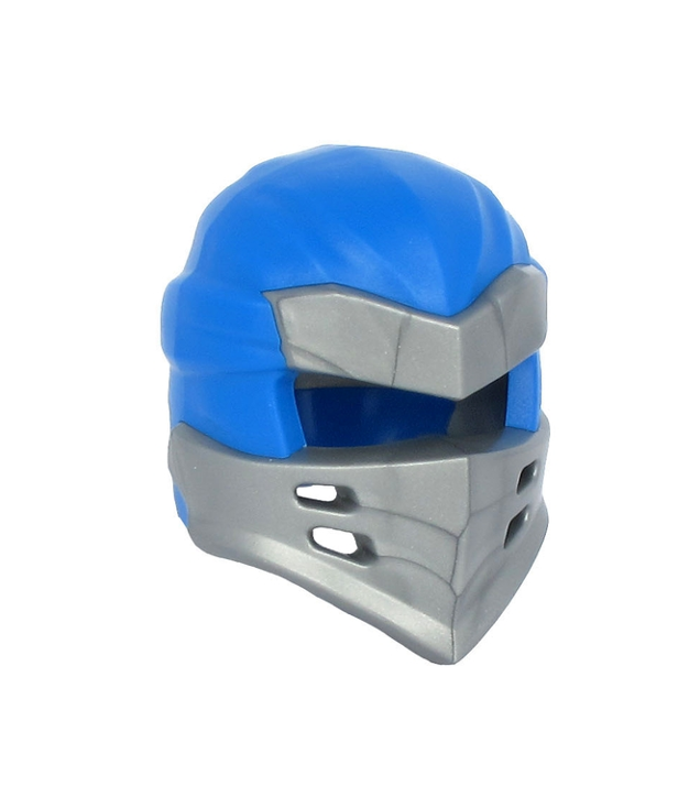 LEGO - Minifiguur-hoofddeksel Ninjago-type 7 met 4 openingen aan voorkant en zilverkleurig pantserpatroon - Blue | N