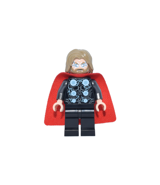 LEGO - Thor – zachte cape met één gat, zwarte benen, donkerzandkleurig warrig haar - | N