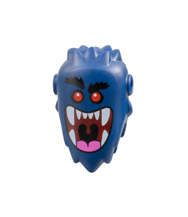 LEGO - Minifiguur-hoofd aangepast – Boeman met pen-gaten, zwarte borstelige wenkbrauwen, rode ogen, donkerrode open mond met roze tong en witte tanden - Dark Blue | N