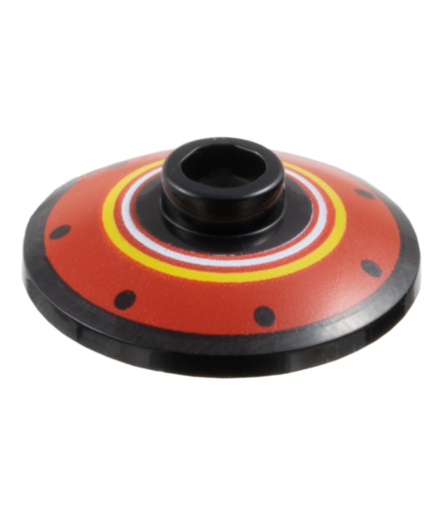 LEGO - Schotel 2 x 2 omgekeerd (radar) met zwarte stippen en witte en gele ringen op rode achtergrond - Black | N