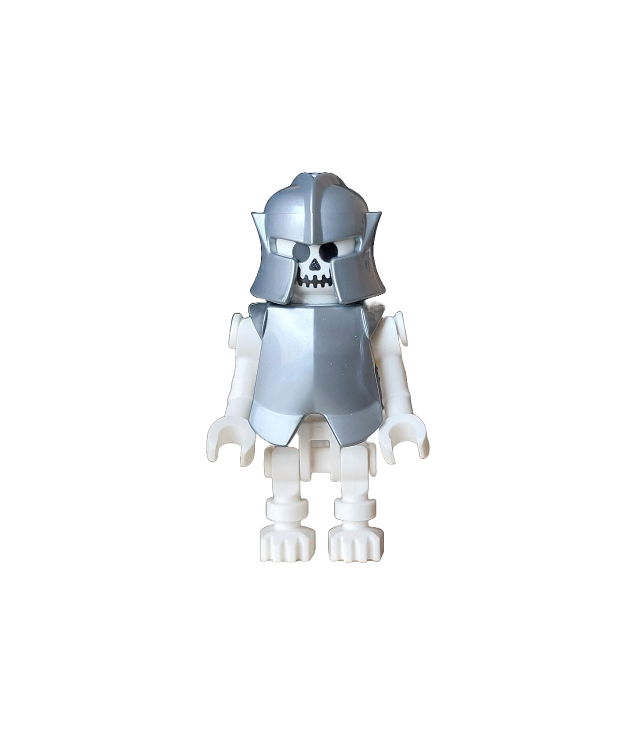 LEGO - Skelet – standaard schedel, gebogen armen met verticale greep, zilverkleurige helm en borstpantser (Colin de strijder) - | N