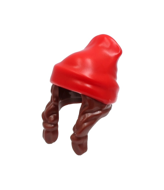 LEGO - Minifiguur-haarcombinatie – haar met muts, 2 vlechten over schouders met rood mutsje - Reddish Brown | N