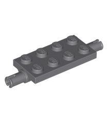 LEGO - Plaat, gemodificeerd 2 x 4 met pinnen en dunne schuine steunen - Dark Bluish Gray | N - Thumbnail