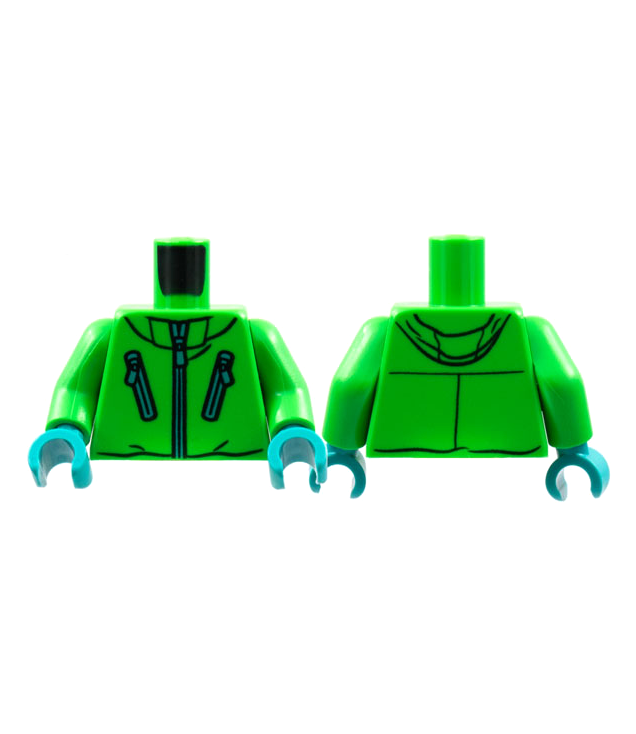 LEGO - Torso jack met 3 middelblauwe ritsen / felgroene armen / donkerturquoise handen - Bright Green | N