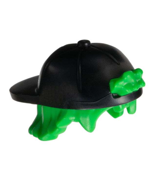 LEGO - Minifiguur-haarcombinatie – kort warrig haar met zwarte pet, korte gebogen klep - Bright Green | N