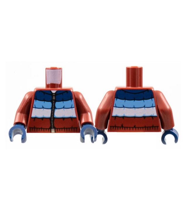 LEGO - Torso gewatteerd jack met donkerblauwe, middelblauwe en witte vlakken en rits / donkerrode armen / donkerblauwe handen - Dark Red | N