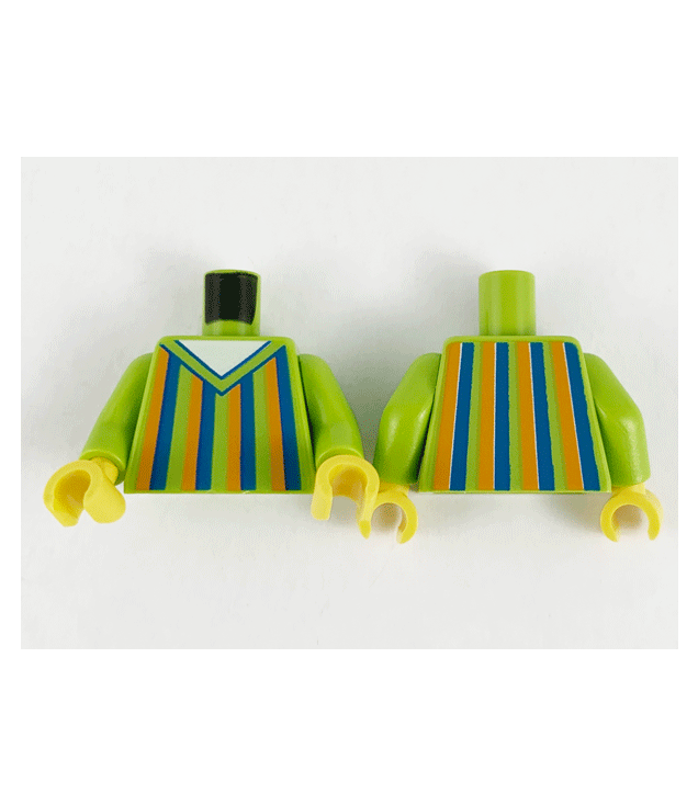 LEGO - Torso V-hals trui met oranje-blauwe strepen en wit overhemd / limoenkleurige armen / gele handen - Lime | N