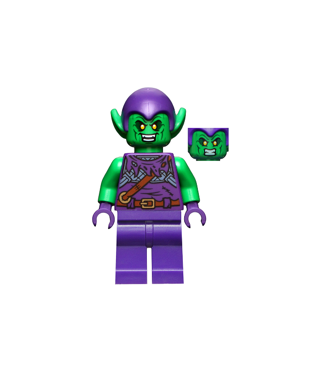 LEGO - Groene Kobold – felgroene huid, donkerpaarse outfit, kleine gele ogen, effen benen - | N