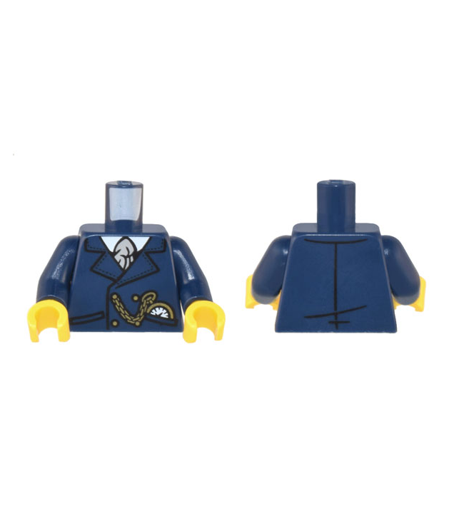 LEGO - Torso pak met wit overhemd, lichtgrijze stropdas, gouden ketting en horloge / donkerblauwe armen / gele handen - Dark Blue | N